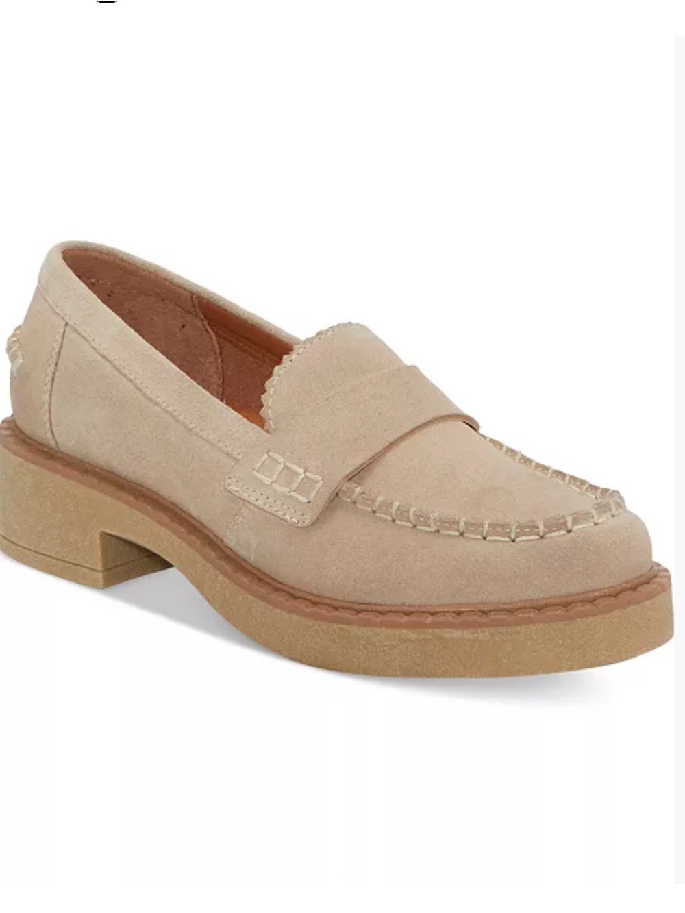 Lucky Brand Brand Larissah Suede Loafer Chunky Heel Rugged Sole Color Beige